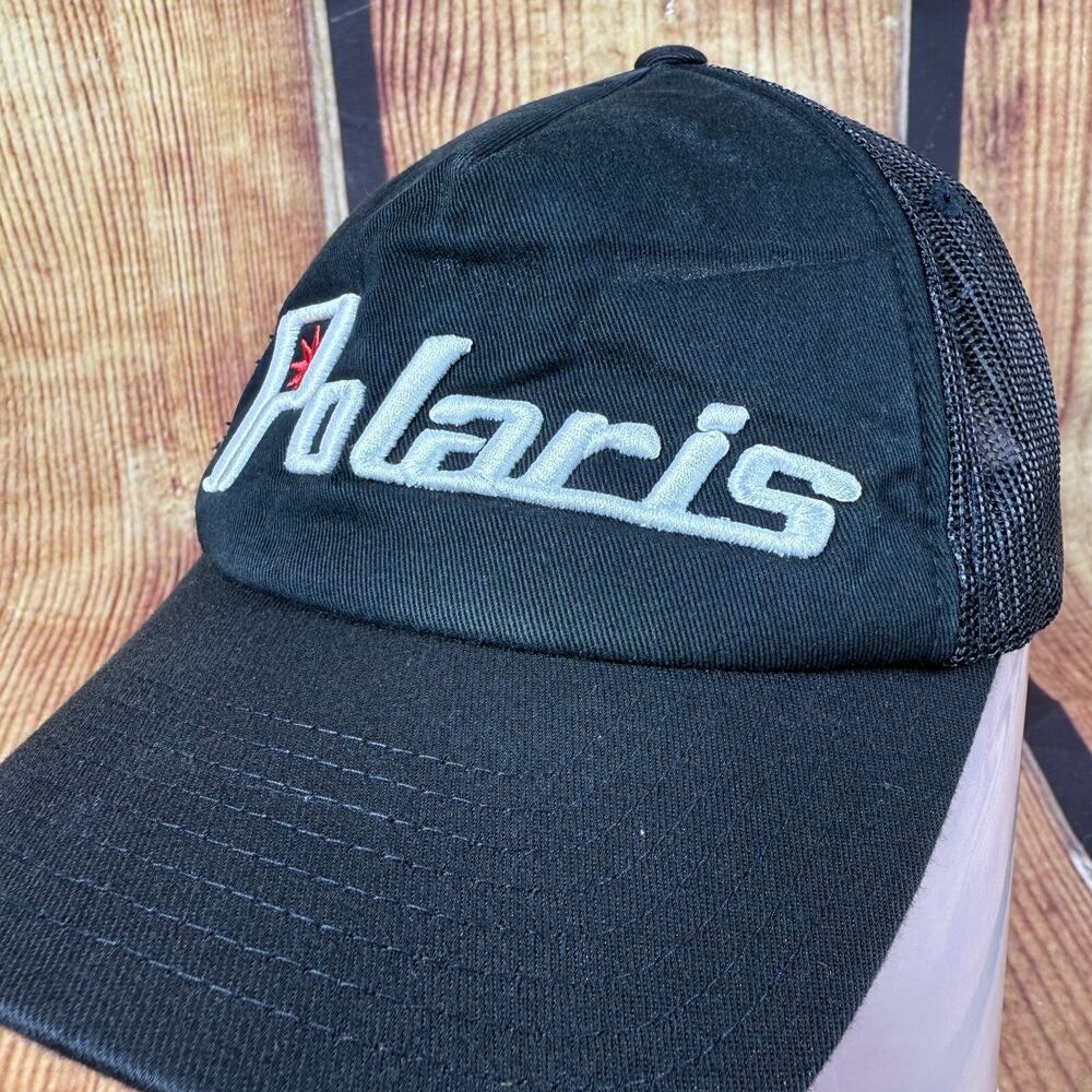 Polaris Hat Black Mesh Snap Back Trucker Retro Embroidered White Logo Classics